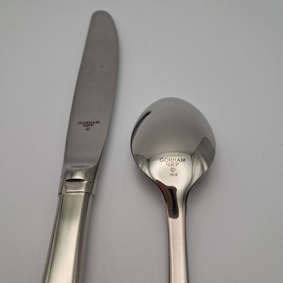 Gorham Tristan Glossy Teaspoon & Place Knife Stainless 18/8 Flatware NOS Rare - Picture 2 of 2